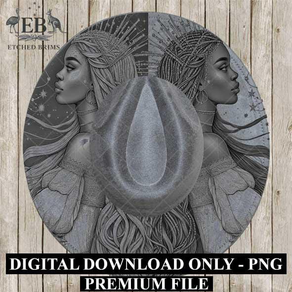 Gemini Zodiac Hat Design PNG, Laser Engraving File, Western Boho Digital Download, Hat Engraving Design, Western Hat File, EB547