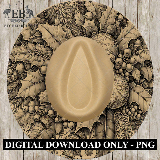 Christmas Holly & Berries, Hat Burning Design, Festive Digital Download PNG, Hat Burning Template, Wide Brim Hat Design, Hat Stencil, EB669