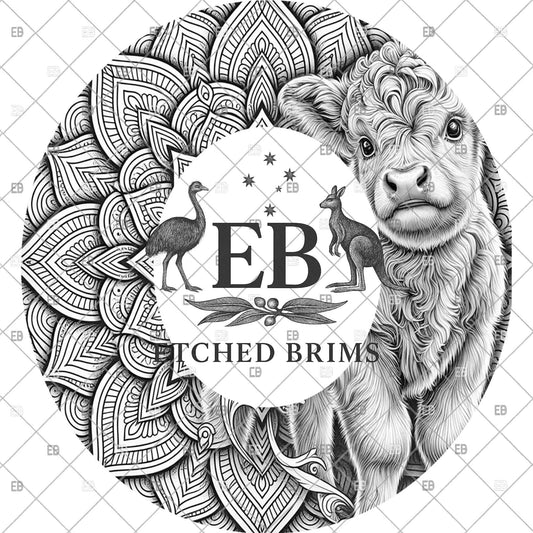 Highland Cow & Mandala, Hat Burning Design, Hat Burning Template, Hat Engraving Design, Wide Brim Hat File, EB1235