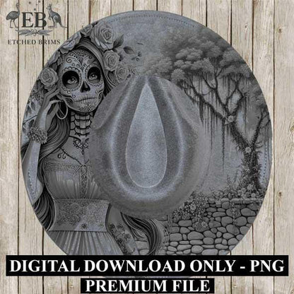 Sugar Skull Girl Hat 1 Engraving Design, Laser Brim Template, Day of the Dead, Western Hat File, Cowgirl Brim Design, Digital Download EB160
