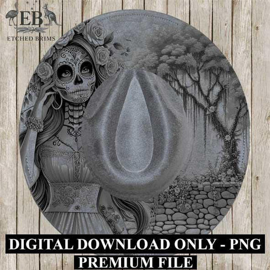 Sugar Skull Girl Hat 1 Engraving Design, Laser Brim Template, Day of the Dead, Western Hat File, Cowgirl Brim Design, Digital Download EB160