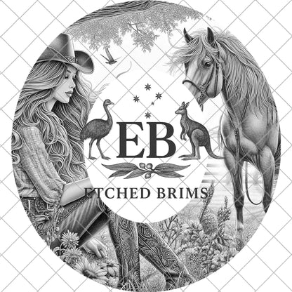 Cowgirl and Horse Hat Burning Design, Digital Download PNG, PDF, Pyrography Art, Laser Engraving Design, Printable Stencil, EB940