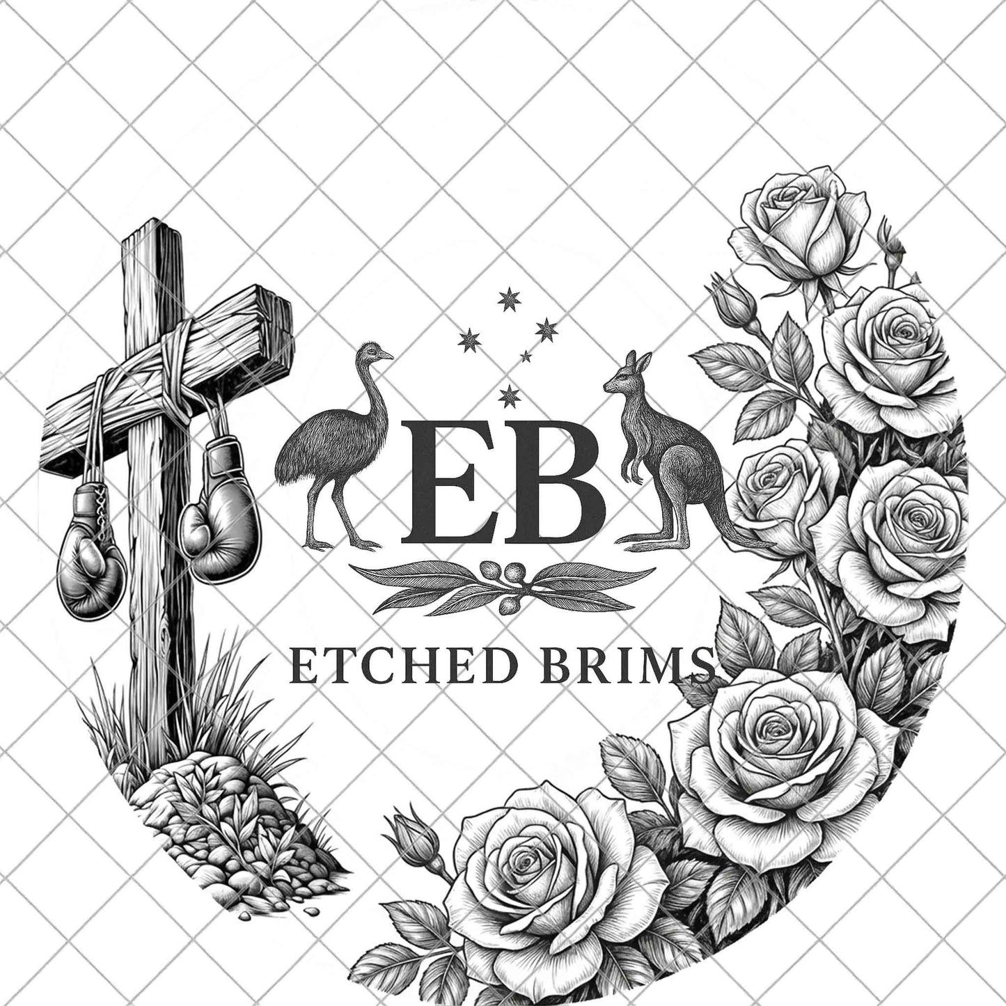 Cross & Roses Hat Burning Design, Laser Hand Engraving Wide Brim Fedora, PNG PDF, EB1087