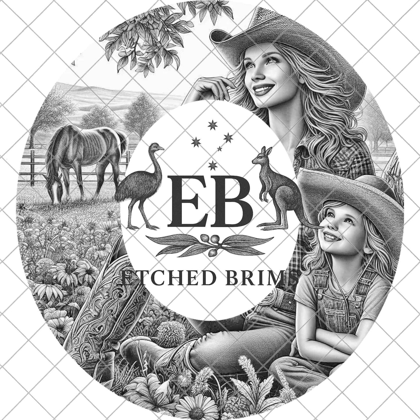 Cowgirl and Girl, Mother and Daughter, Hat Burning Design, Digital Download PNG, Hat Burning Template, Laser Stencil, EB926