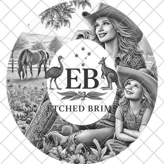Cowgirl and Girl, Mother and Daughter, Hat Burning Design, Digital Download PNG, Hat Burning Template, Laser Stencil, EB926