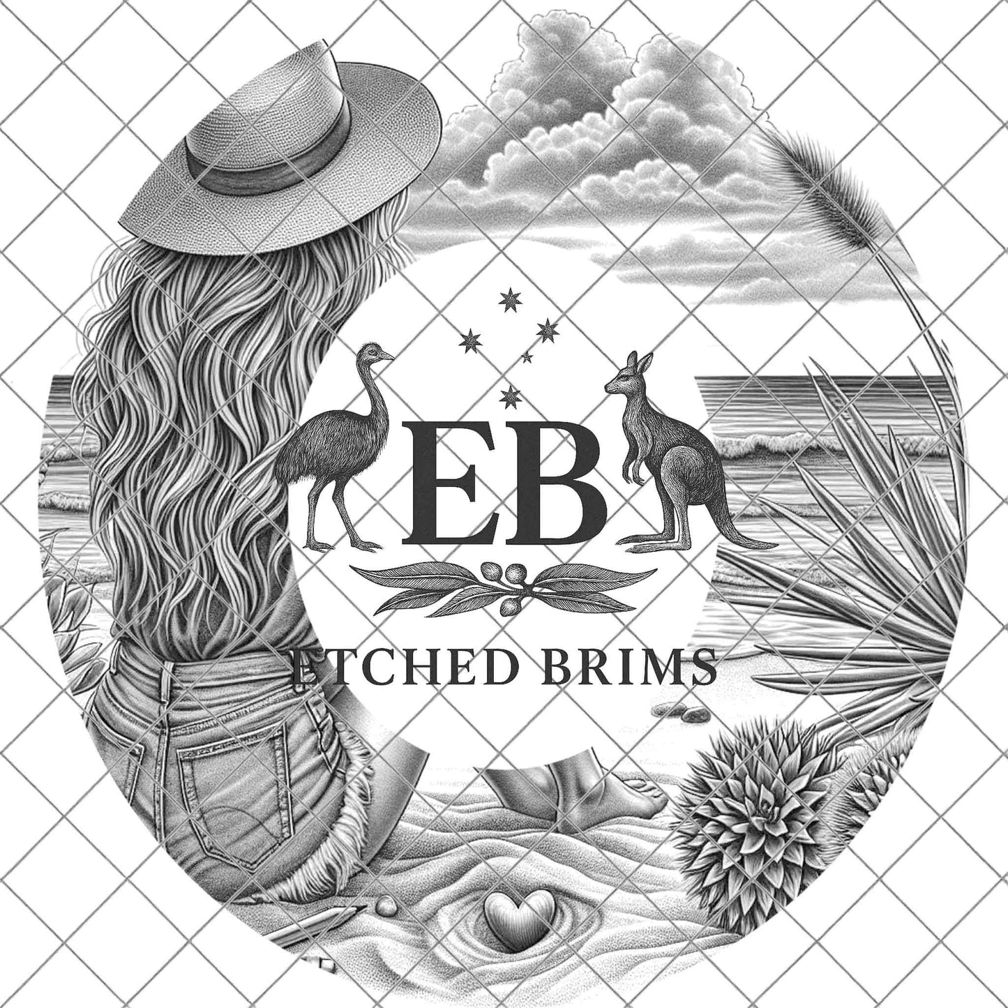 Coastal Beach Cowgirl 7, Hat Burning Design, Digital Download PNG, Hand Burning Template, Hat Laser Engraving Design, Wide Brim Hat, EB598