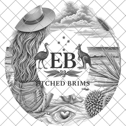 Coastal Beach Cowgirl 7, Hat Burning Design, Digital Download PNG, Hand Burning Template, Hat Laser Engraving Design, Wide Brim Hat, EB598