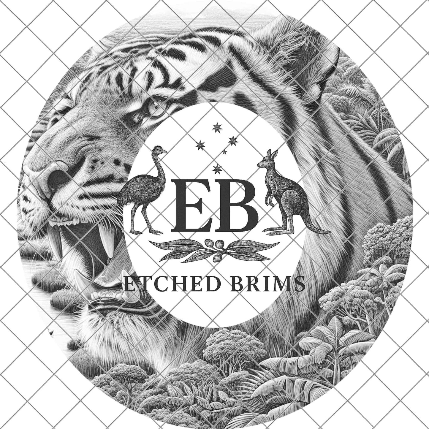 Roaring Tiger, Hat Burning Design, Hat Engraving Template, Wide Brim Burned Hat, PNG Laser Design, EB789