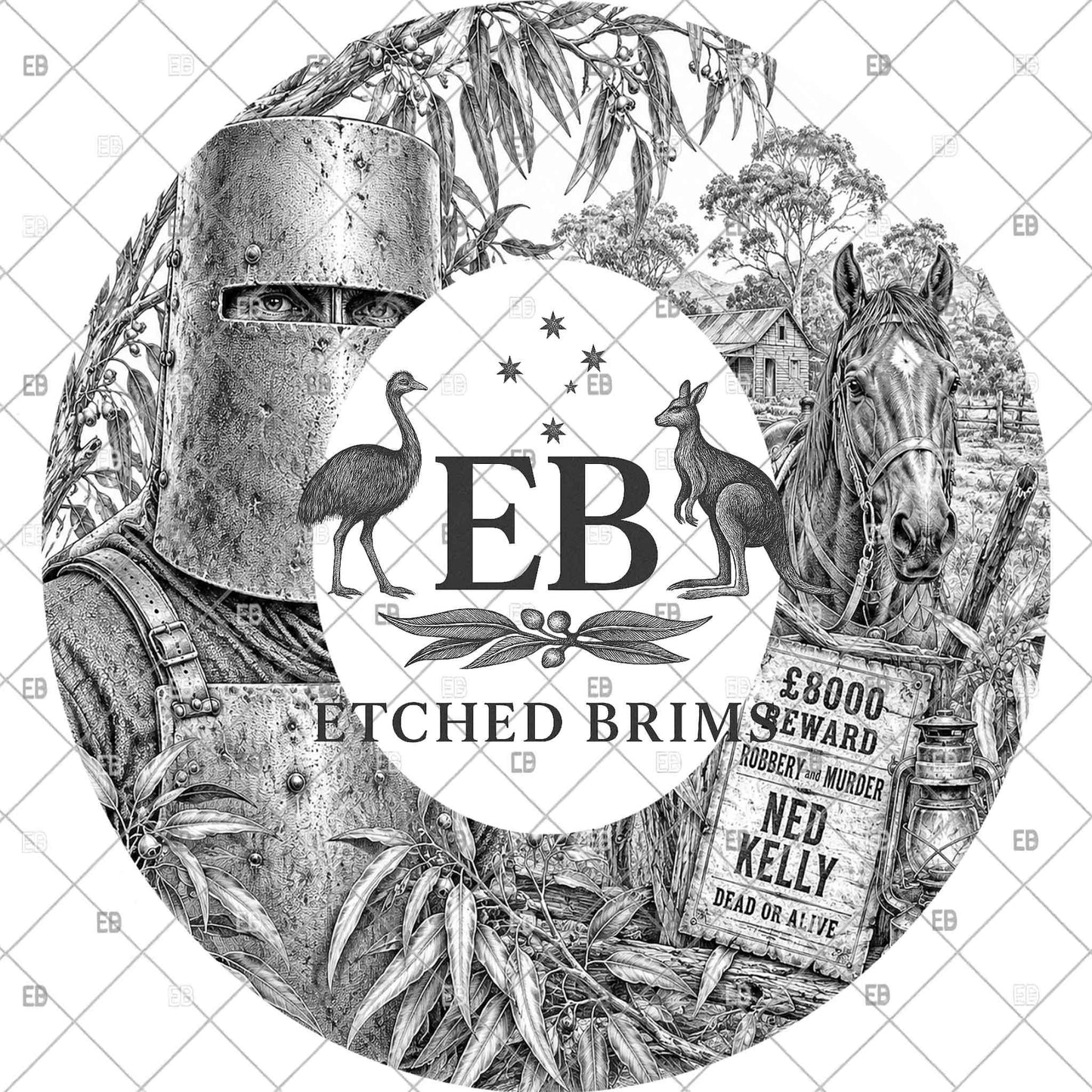 Ned Kelly Australian Bushranger, Hat Burning Design, Laser Engraving Template, Printable Stencil, EB1282