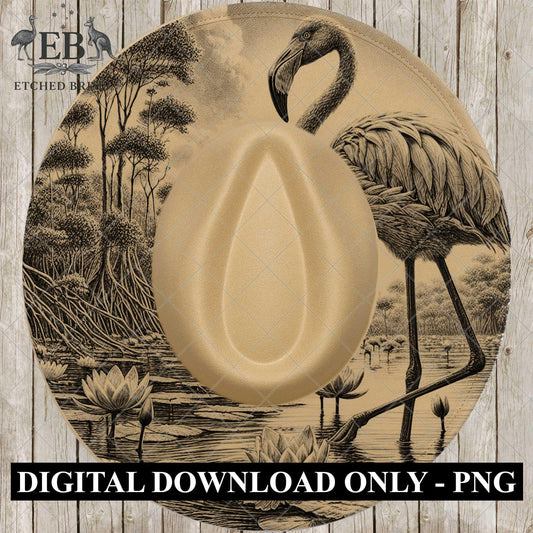 Flamingo & Lillies, Hat Burning Design, Wide Brim Hat Template, Pyrography Hat Design, Laser Hat Burning Design, EB837