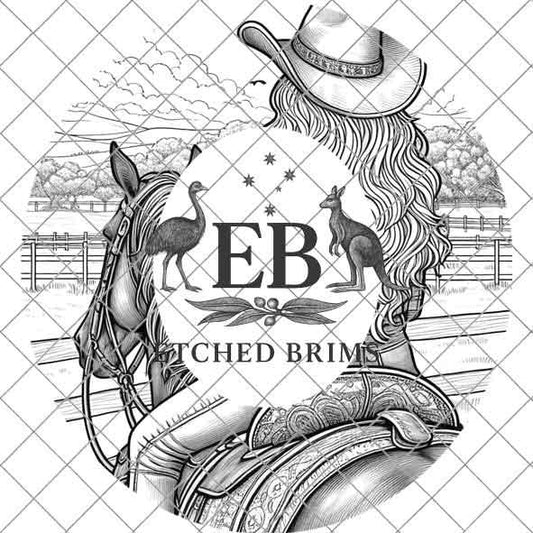 Cowgirl Horse 10, Laser Hat Burning Design, Digital Download PNG, Hat Burning Template, Hat Laser Engraving Design, Wide Brim Hat File EB217