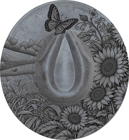 Sunflowers & Butterfly, Hat Burning Template, Hat Burning Stencil, Hat Laser Engraving Design, Wide Brim Hat, Printable Hat Template, EB579
