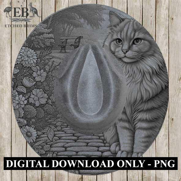 Cat Flowers 10, Laser Hat Burning Design, Digital Download PNG Hat Burning Template Hat Laser Engraving Design Wide Brim Hat Laser File EB88