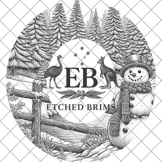 Christmas Snowman Hat Burning Design, Winter Laser Engraving Template for Wide Brim Fedora, EB696
