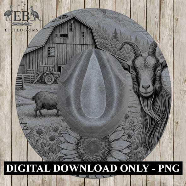 Goat and Sunflowers 1, Hat Burning Template, Hat Burning Stencil, Hat Laser Engraving Design, Wide Brim Hat, Printable Hat Template, EB561