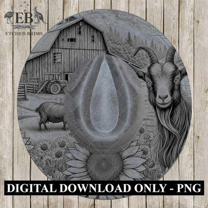Goat and Sunflowers 1, Hat Burning Template, Hat Burning Stencil, Hat Laser Engraving Design, Wide Brim Hat, Printable Hat Template, EB561