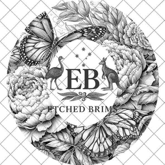 Peonies Flowers & Butterflies 3, Hat Burning Design, Hat Burning Stencil, Hat Burning Template, Hat Laser Engraving Design, Hat File EB448