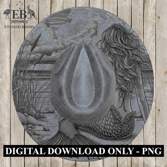 Mermaid on the Beach 7, Hat Burning Design, Digital Download PNG, Hat Burning Template, Laser Engraving Design, Wide Brim Hat File, EB657