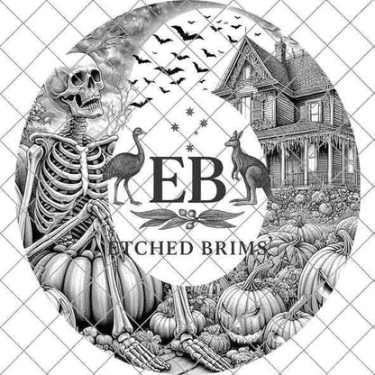 Halloween Hat Template, Skeleton Hat Burning Design, Spooky Season, PNG, Hat Burning Stencil, Hat Burning Design, Engraving Pattern, EB473