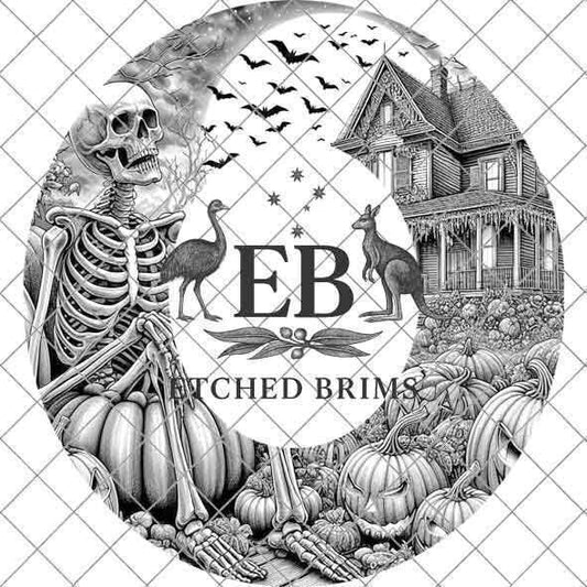 Halloween Hat Template, Skeleton Hat Burning Design, Spooky Season, PNG, Hat Burning Stencil, Hat Burning Design, Engraving Pattern, EB473