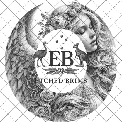 Angel Woman Wings, Hat Burning Design, Wide Brim Hat Template, Burned Hat PNG, Pyrography, Hat Design Pattern, EB798