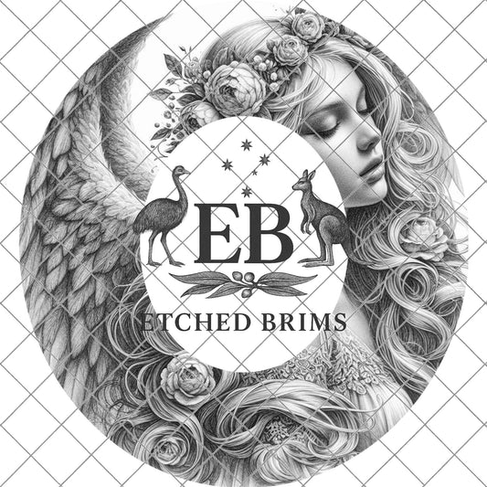 Angel Woman Wings, Hat Burning Design, Wide Brim Hat Template, Burned Hat PNG, Pyrography, Hat Design Pattern, EB798