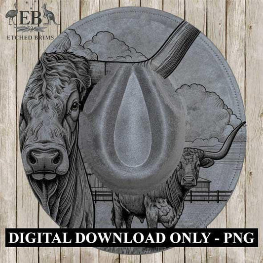 Texas Longhorn Laser Hat Burning Design, Digital Download PNG, Hat Burning Template Hat Laser Engraving Design Wide Brim Hat Laser File EB07