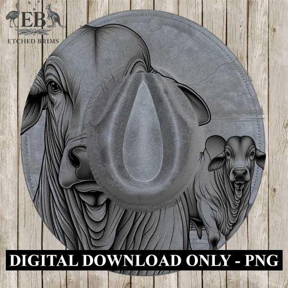 Brahman Bull 2 Laser Hat Burning Design, Digital Download PNG Hat Burning Template Hat Laser Engraving Design Wide Brim Hat Laser File EB144