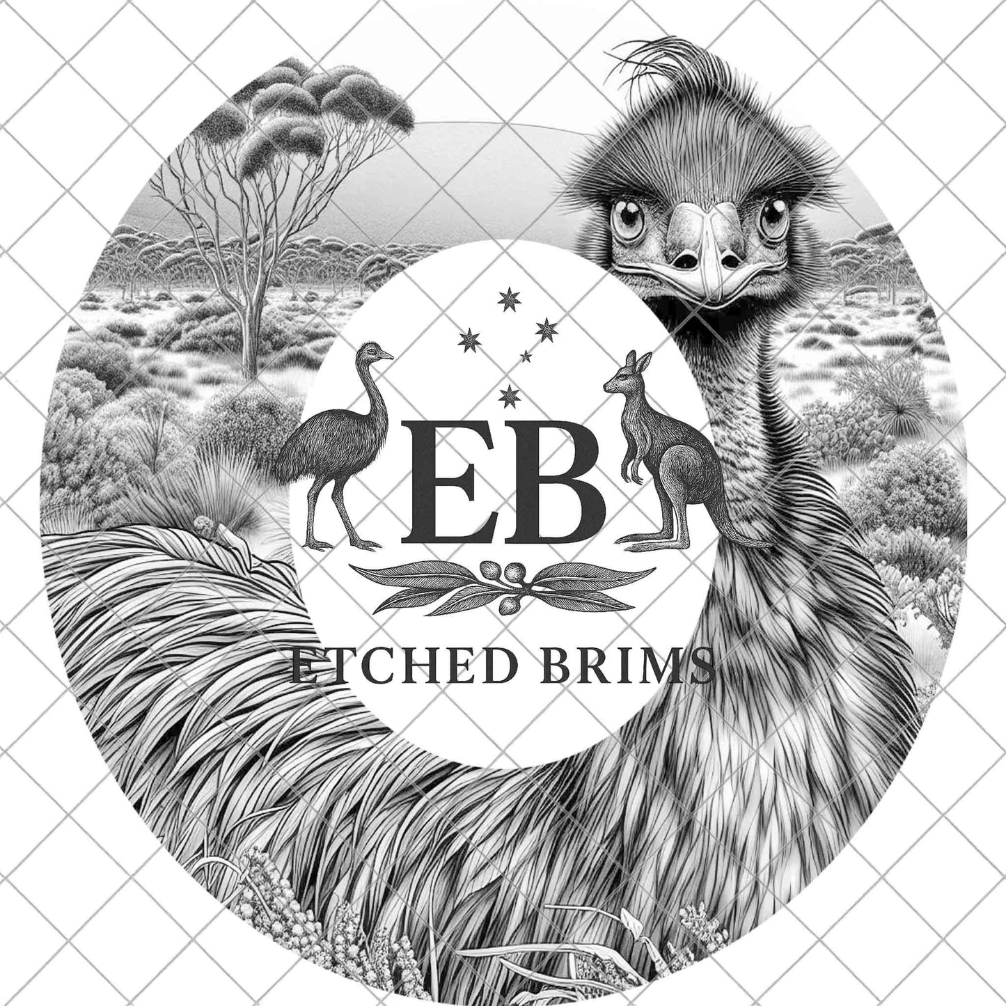 Emu 2 Outback Wildlife Laser Hat Template, Australian Emu in Bush Landscape Engraving File, EB894