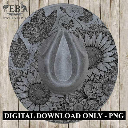 Sunflowers & Butterflies 4, Laser Hat Burning Design, Digital Download PNG, Hat Burning Template, Hat Laser Engraving Design, Hat File EB94