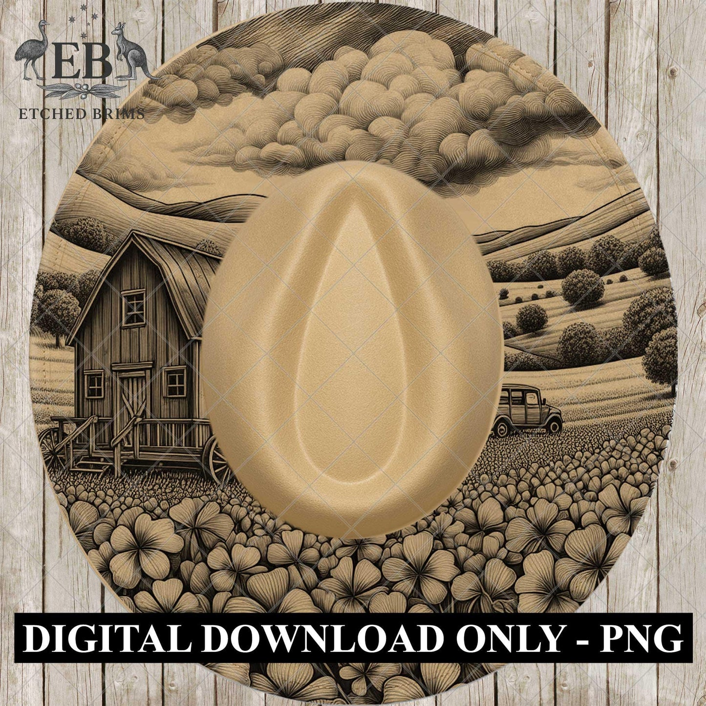Tiny Barn Home and Clover, Hat Burning Design, Hand Burning Stencil, PDF & PNG, Hat Burning Template, Laser Engraving Design, EB730