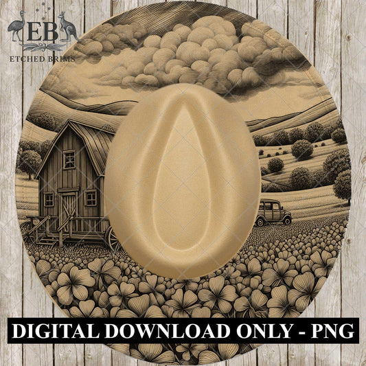 Tiny Barn Home and Clover, Hat Burning Design, Hand Burning Stencil, PDF & PNG, Hat Burning Template, Laser Engraving Design, EB730