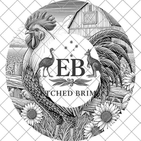 Hat Burning Design, Rooster & Sunflowers, Farm Rooster Design, Digital Download PNG, PDF, Hat Burning Template, Wide Brim Hat Design, EB194