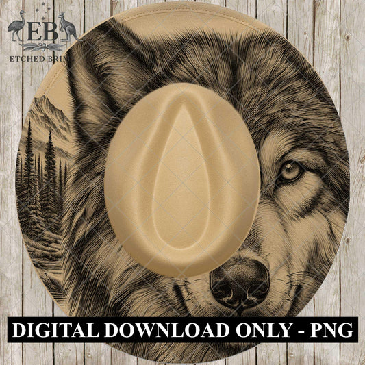 Wolf Hat Engraving Template, Wide Brim Hat Pattern, Templates Hat Burning Design, PNG, EB800