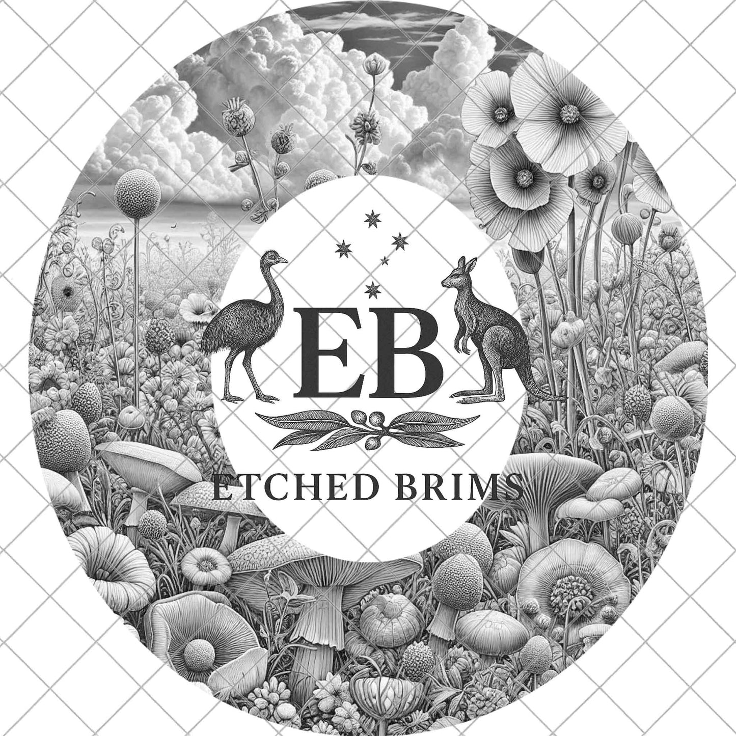 Mushrooms & Wildflowers, Hat Burning Design, Digital Download PNG, Laser Engraving Template, EB1018