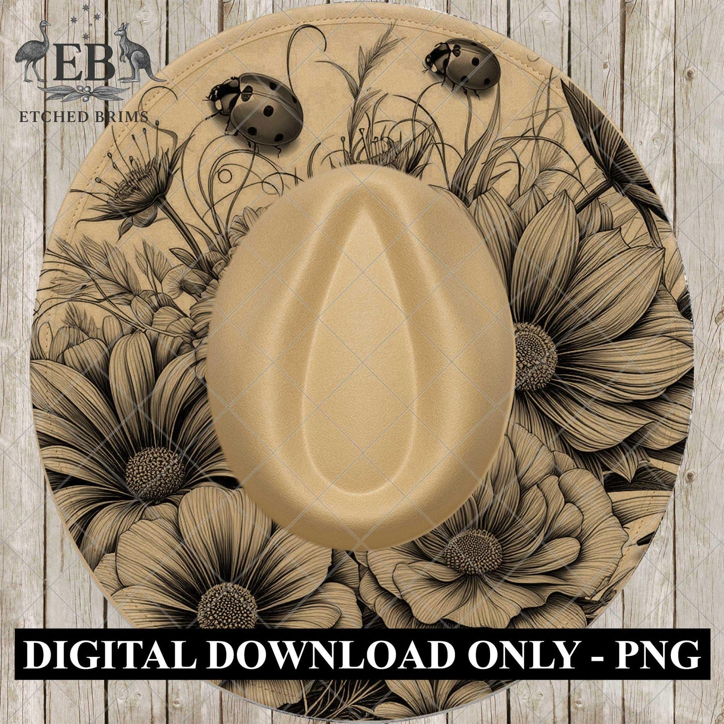 Ladybird Flower Garden, Laser Hat Burning Design, Digital Download PNG, Hat Template, EB1002