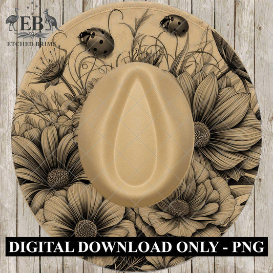 Ladybird Flower Garden, Laser Hat Burning Design, Digital Download PNG, Hat Template, EB1002