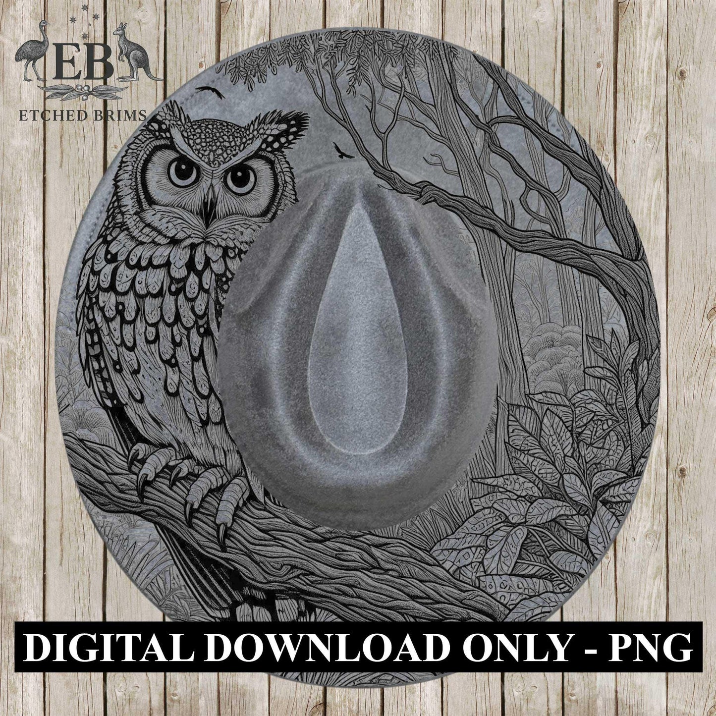 Owl 6 Laser Hat Burning Design, Digital Download PNG, Hat Burning Template, Hat Laser Engraving Design, Wide Brim Hat Laser File, EB626
