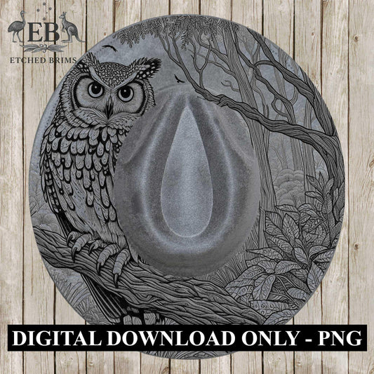 Owl 6 Laser Hat Burning Design, Digital Download PNG, Hat Burning Template, Hat Laser Engraving Design, Wide Brim Hat Laser File, EB626