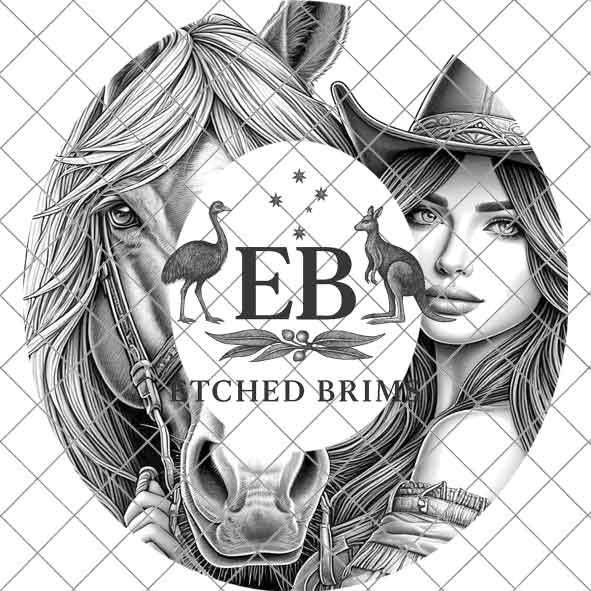Cowgirl Horse 7, Laser Hat Burning Design, Digital Download PNG, Hat Burning Template, Hat Laser Engraving Design, Wide Brim Hat File EB223