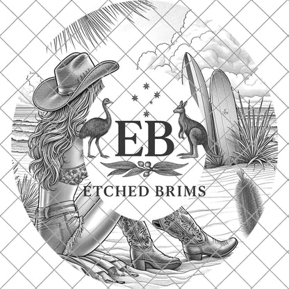 Beach Cowgirl Surfboard 7, Hat Burning Design, Digital Download PNG, Hand Burning Template, Hat Laser Engraving Design, Wide Brim Hat, EB594