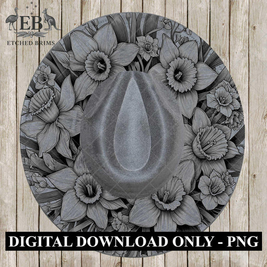 Daffodil Flowers 4, Hat Burning Design, Digital Download PDF & PDF Hand Burning, Wide Brim Hat, Printable Hat Stencil, EB616