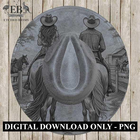 Cowgirl Cowboy 2, Laser Hat Burning Design, Digital Download PNG, Hat Burning Template, Hat Laser Engraving Design, Horse Hat File EB228