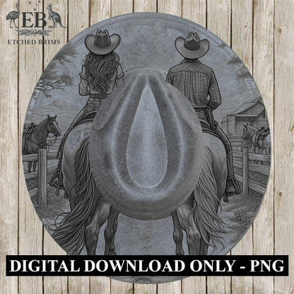 Cowgirl Cowboy 2, Laser Hat Burning Design, Digital Download PNG, Hat Burning Template, Hat Laser Engraving Design, Horse Hat File EB228