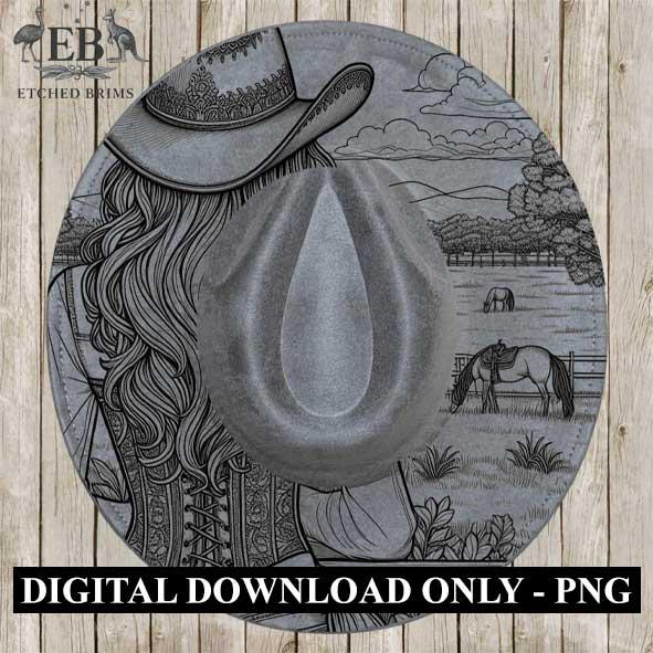 Cowgirl Silhouette, Laser Hat Burning Design, Digital Download PNG, Hat Burning Template, Hat Laser Engraving Design,Wide Brim Hat File EB11