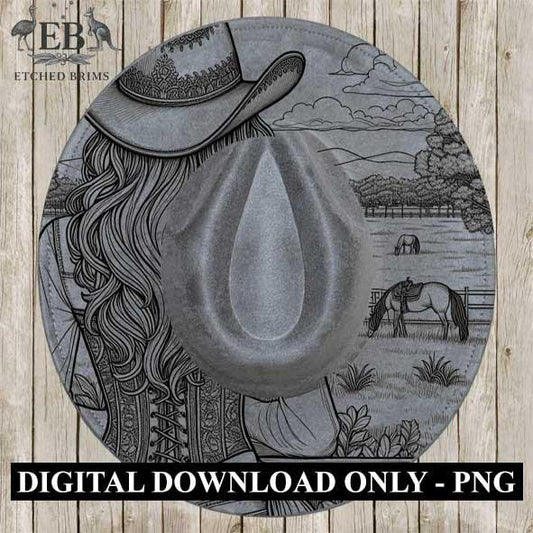 Cowgirl Silhouette, Laser Hat Burning Design, Digital Download PNG, Hat Burning Template, Hat Laser Engraving Design,Wide Brim Hat File EB11