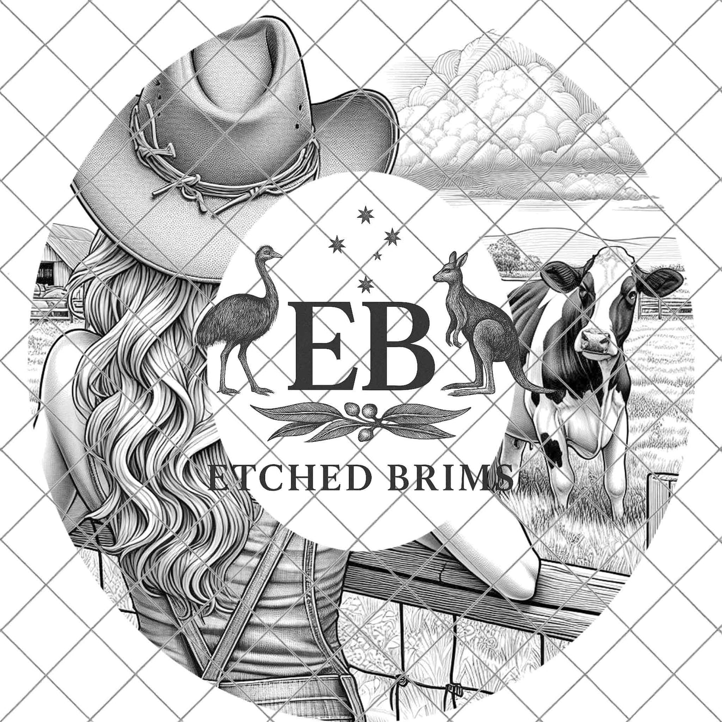 Cowgirl & Cow Farm 11, Hat Burning Design, Digital Download PNG, Hat Burning Template, Hat Laser Engraving Design, Wide Brim Hat File, EB652