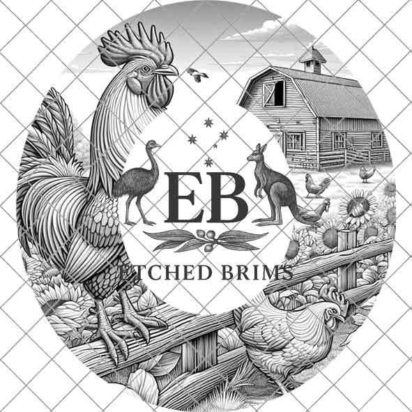 Rooster & Sunflowers 5, Farm Rooster Design, Laser Hat Burning Design, Digital Download PNG, Hat Burning Template, Wide Brim Hat File, EB195