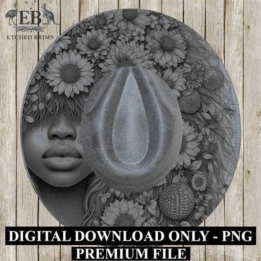 Girl & Flowers 28 Hat File, Hat Burning Design, Digital Download PNG, Hat Burning Template, Hat Laser Engraving Design, BOHO, Hat File EB314