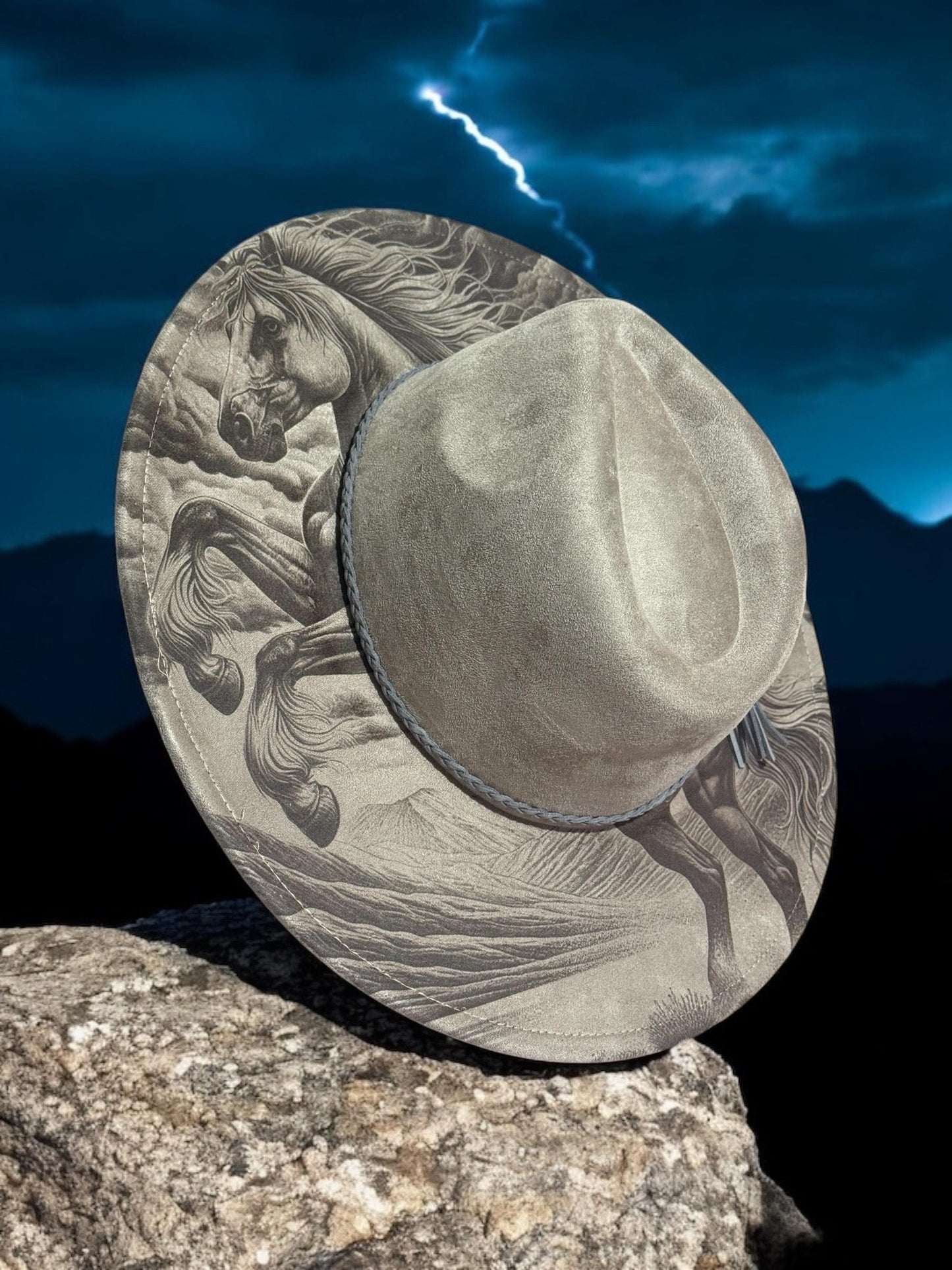 Wild Horse Storm Hat Burning Design, Western Laser Engraving Template for Wide Brim Fedora, EB949